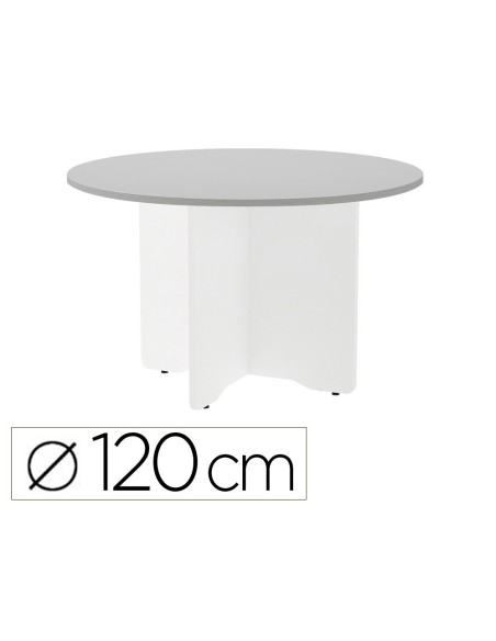 MESA DE REUNION ROCADA REDONDA 3006AW02 ESTRUCTURA MADERA EN ASPAS COLOR BLANCO TABLERO GRIS 120CM DIAMETRO