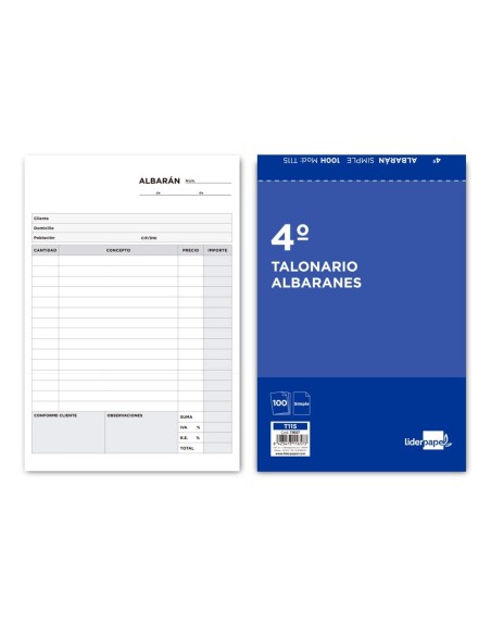TALONARIO LIDERPAPEL ALBARAN CUARTO ORIGINAL T115