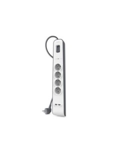 REGLETA BELKIN BSV401VF2M PROTECCION SOBRETENSION 4 TOMAS + 2 PUERTOS USB BOTON APAGADO Y ENCENDIDO COLOR