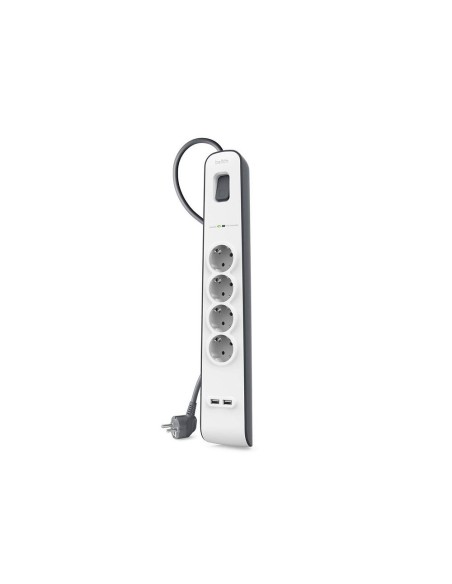 REGLETA BELKIN BSV401VF2M PROTECCION SOBRETENSION 4 TOMAS + 2 PUERTOS USB BOTON APAGADO Y ENCENDIDO COLOR