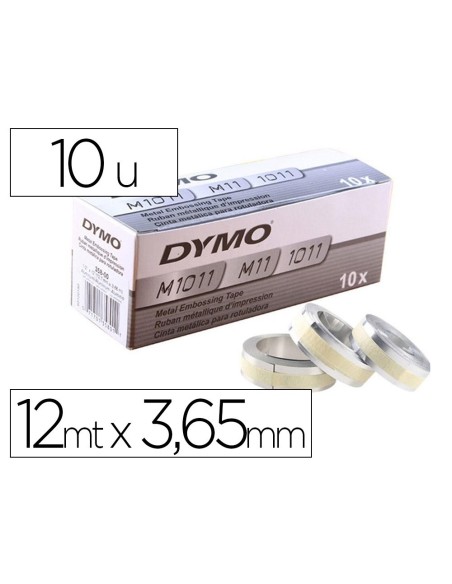 CINTA DYMO ALUMINIO CON ADHESIVO 12MM X 3,65MT PARA ROTULADORA INDUSTRIAL M1011 CAJA DE 100 UNIDADES
