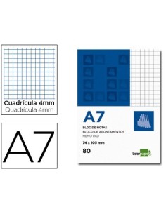 BLOC NOTAS LIDERPAPEL CUADRO 4MM A7 80 HOJAS 60G/M2 PERFORADO