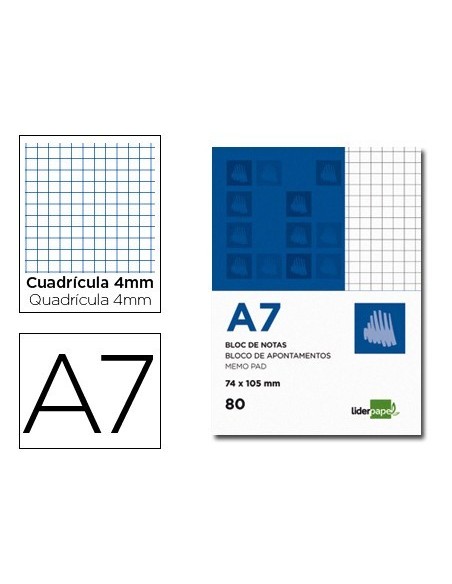 BLOC NOTAS LIDERPAPEL CUADRO 4MM A7 80 HOJAS 60G/M2 PERFORADO