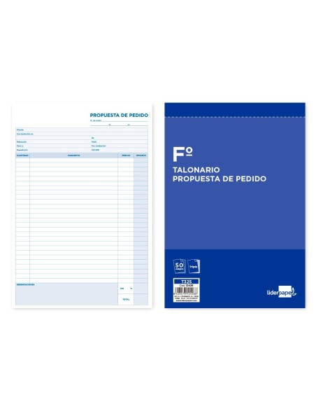 TALONARIO LIDERPAPEL PEDIDOS FOLIO ORIGINAL Y 2 COPIAS T325