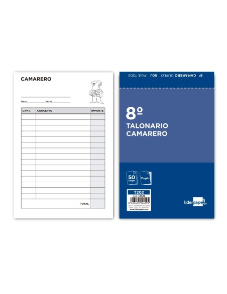 TALONARIO LIDERPAPEL CAMARERO 8. ORIGINAL Y COPIA T202