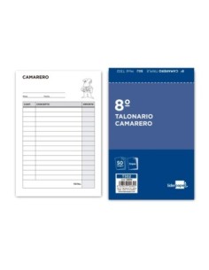 TALONARIO LIDERPAPEL CAMARERO 8. ORIGINAL Y 2 COPIAS T302