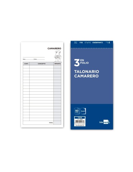 TALONARIO LIDERPAPEL CAMARERO 3/F. ORIGINAL Y COPIA T214