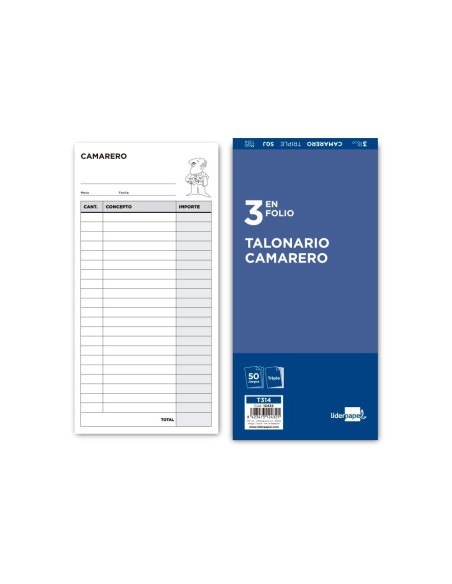 TALONARIO LIDERPAPEL CAMARERO 3/F. ORIGINAL Y 2 COPIAS T314