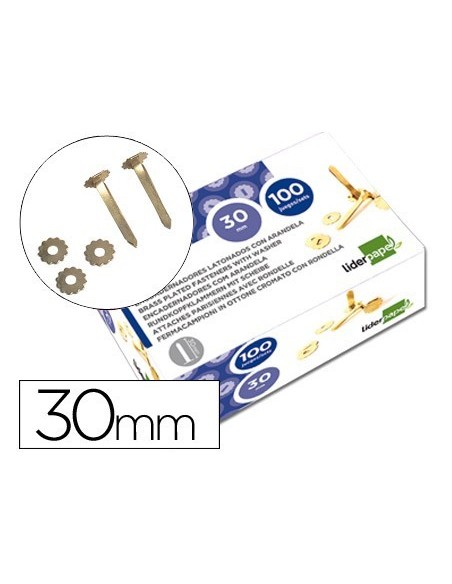 ENCUADERNADORES LIDERPAPEL LATONADOS CON ARANDELA 30 MM CAJA DE 100 UNIDADES