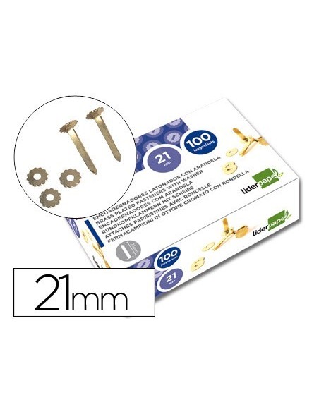 ENCUADERNADORES LIDERPAPEL LATONADOS CON ARANDELA 21 MM CAJA DE 100 UNIDADES
