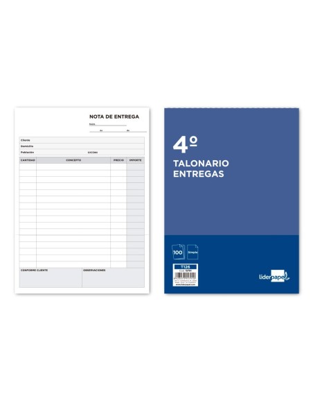 TALONARIO LIDERPAPEL ENTREGAS CUARTO ORIGINAL T126