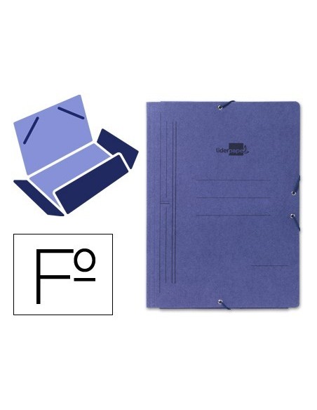 CARPETA LIDERPAPEL GOMAS FOLIO 3 SOLAPAS CARTON PINTADO AZUL