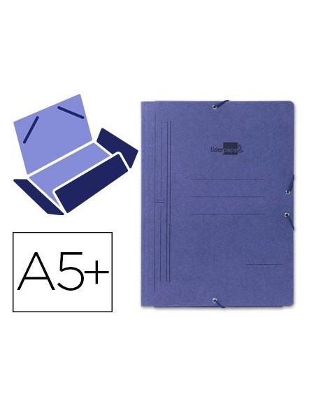 CARPETA LIDERPAPEL GOMAS CUARTO 3 SOLAPAS CARTON PINTADO AZUL