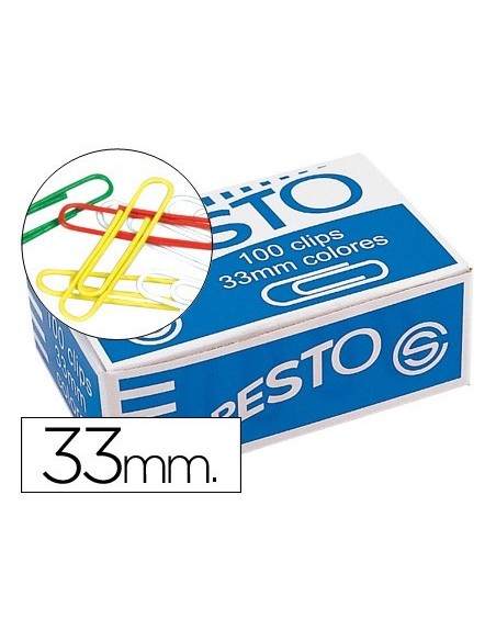 CLIPS COLORES PRESTO CAJA DE 100 UNIDADES COLORES SURTIDOS