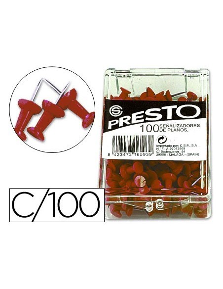 SEÑALIZADOR DE PLANOS PRESTO ROJO CAJA DE 100 UNIDADES
