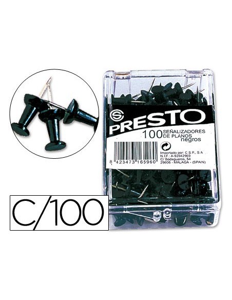 SEÑALIZADOR DE PLANOS PRESTO NEGRO CAJA DE 100 UNIDADES