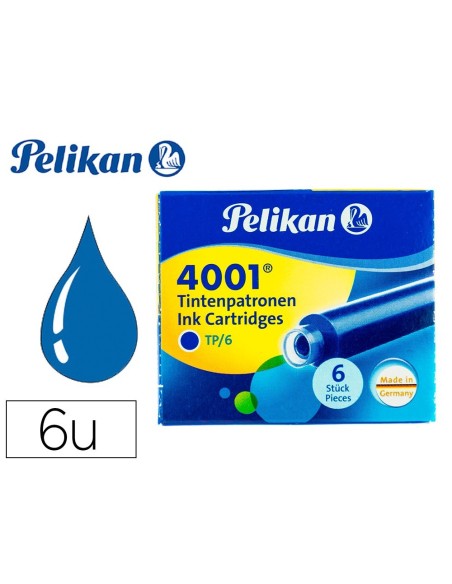TINTA PARA PLUMAS PELIKAN AZUL REAL CAJA 6 CARTUCHOS