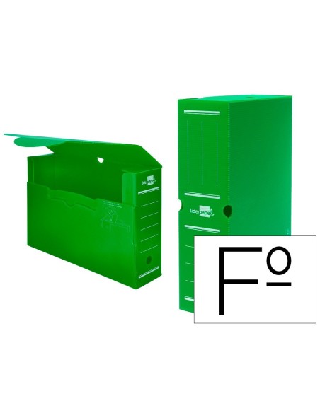 CAJA ARCHIVO DEFINITIVO PLASTICO LIDERPAPEL VERDE 360X260X100 MM