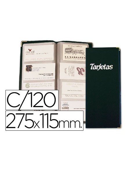 TARJETERO ESSELTE PVC NEGRO CON CANTONERAS DORADAS PARA 120 TARJETAS ESTANDAR Y 30 TARJETAS GRANDES 275X115 MM