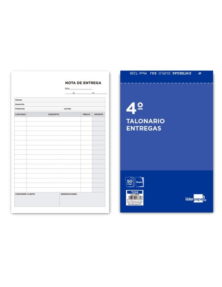 TALONARIO LIDERPAPEL ENTREGAS CUARTO ORIGINAL Y COPIA T226