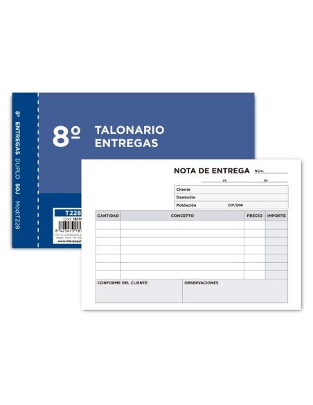 TALONARIO LIDERPAPEL ENTREGAS 8. ORIGINAL Y COPIA T228 APAISADO