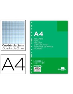 RECAMBIO LIDERPAPEL A4 100 HOJAS 60G/M2 MILIMETRADO SIN MARGEN 16 TALADROS