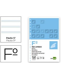 RECAMBIO LIDERPAPEL FOLIO 100 HOJAS 60G/M2 PAUTA 5a 2.5MM CON MARGEN 16 TALADROS