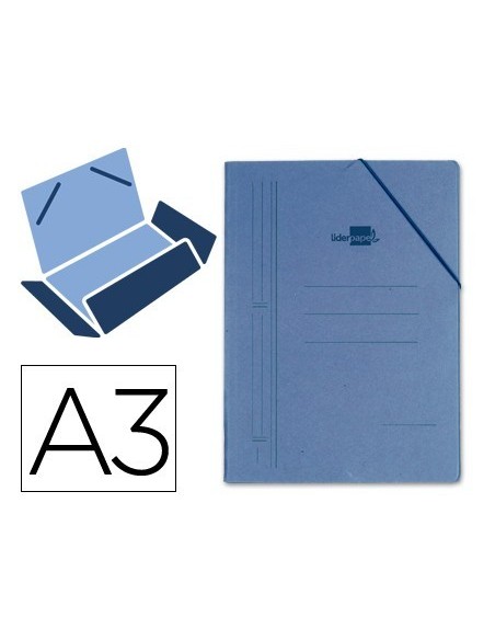 CARPETA LIDERPAPEL GOMAS A3 3 SOLAPAS CARTON PRESPAN AZUL