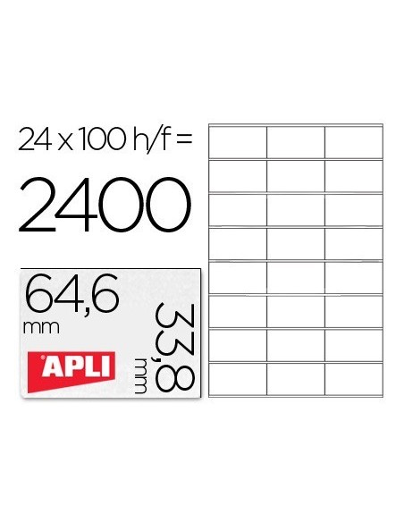 ETIQUETA ADHESIVA APLI 1263 TAMAÑO 64,6X33,8 MM FOTOCOPIADORA LASER INK-JET CAJA CON 100 HOJAS DIN A4
