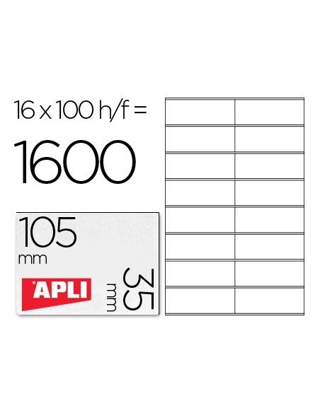 ETIQUETA ADHESIVA APLI 1287 TAMAÑO 105X35 MM FOTOCOPIADORA LASER INK-JET CAJA CON 100 HOJAS DIN A4