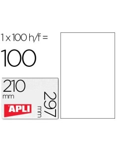 ETIQUETA ADHESIVA APLI 1281 TAMAÑO 210X297 MM FOTOCOPIADORA LASER INK-JET CAJA CON 100 HOJAS DIN A4