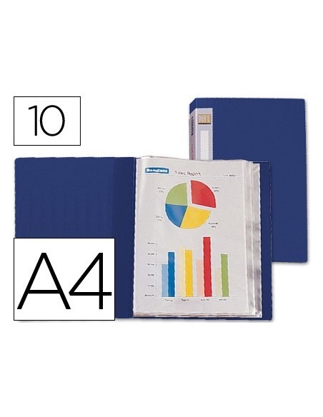 CARPETA LIDERPAPEL PERSONALIZA 31702 10 FUNDAS POLIPROPILENO DIN A4 AZUL LOMO PERSONALIZABLE