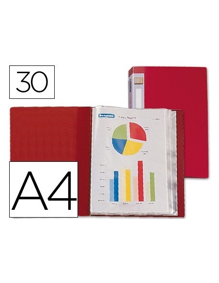 CARPETA LIDERPAPEL PERSONALIZA 37020 30 FUNDAS POLIPROPILENO DIN A4 ROJA LOMO PERSONALIZABLE