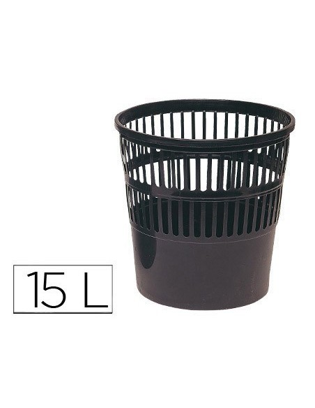 PAPELERA PLASTICO Q-CONNECT 15 LITROS COLOR NEGRO 285X290 MM