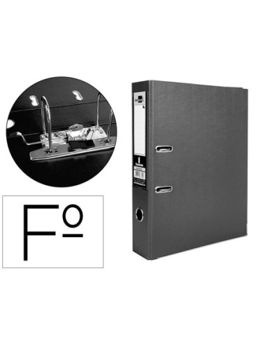ARCHIVADOR DE PALANCA LIDERPAPEL FOLIO DOCUMENTA FORRADO PVC CON RADO LOMO 75MM NEGRO COMPRESOR METALICO