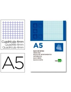 BLOC NOTAS LIDERPAPEL CUADRO 4MM A5 80 HOJAS 60G/M2 PERFORADO