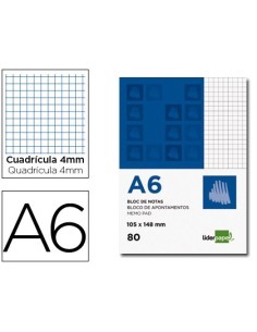 BLOC NOTAS LIDERPAPEL CUADRO 4MM A6 80 HOJAS 60G/M2 PERFORADO