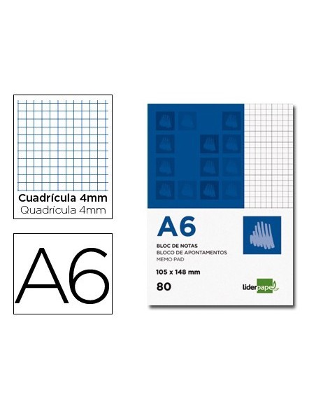 BLOC NOTAS LIDERPAPEL CUADRO 4MM A6 80 HOJAS 60G/M2 PERFORADO
