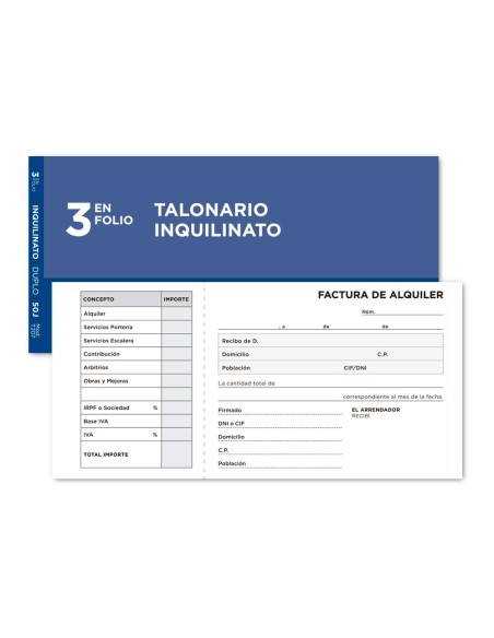 TALONARIO LIDERPAPEL INQUILINATO 3/F. ORIGINAL Y COPIA T207 CON CODICIONES E I.V.A.