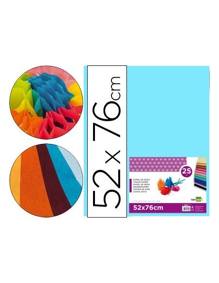 PAPEL SEDA LIDERPAPEL CELESTE 52X76 CM 18 GR -PAQUETE DE 25 HOJAS
