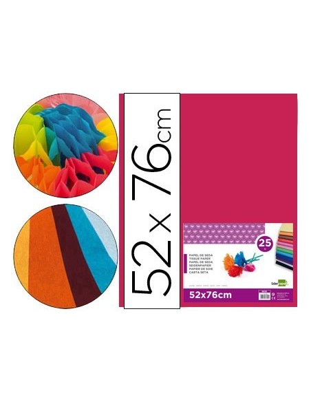PAPEL SEDA LIDERPAPEL ROSA FUERTE 52X76 CM 18 GR -PAQUETE DE 25 HOJAS