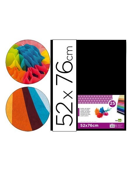 PAPEL SEDA LIDERPAPEL NEGRO 52X76 CM 18 GR -PAQUETE DE 25 HOJAS