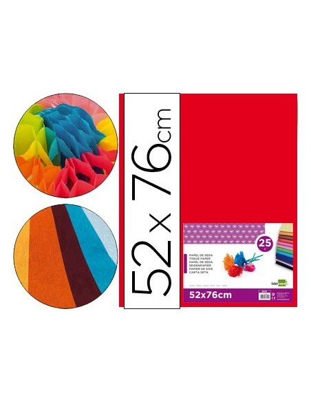 PAPEL SEDA LIDERPAPEL ROJO 52X76 CM 18 GR -PAQUETE DE 25 HOJAS