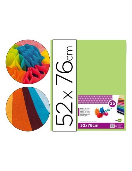 PAPEL SEDA LIDERPAPEL VERDE MEDIO 52X76 CM 18 GR -PAQUETE DE 25 HOJAS