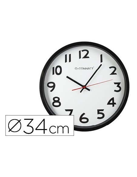 RELOJ Q-CONNECT DE PARED PLASTICO OFICINA REDONDO 34 CM MARCO NEGRO