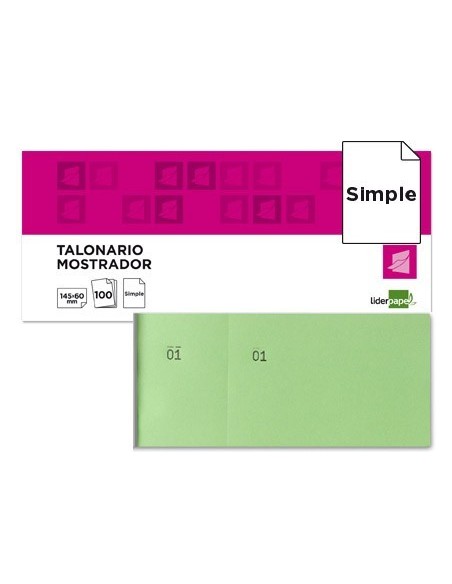 TALONARIO LIDERPAPEL MOSTRADOR 60X145 MM TL06 VERDE CON MATRIZ