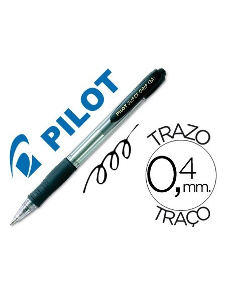 BOLIGRAFO PILOT SUPER GRIP NEGRO RETRACTIL SUJECION DE CAUCHO TINTA BASE DE ACEITE