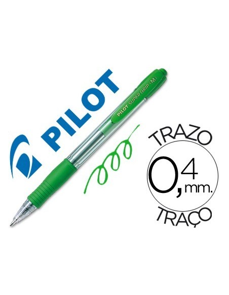 BOLIGRAFO PILOT SUPER GRIP VERDE RETRACTIL SUJECION DE CAUCHO TINTA BASE DE ACEITE