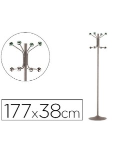 PERCHERO METALICO PIE 8 COLGADORES COLOR GRIS 177X38 CM