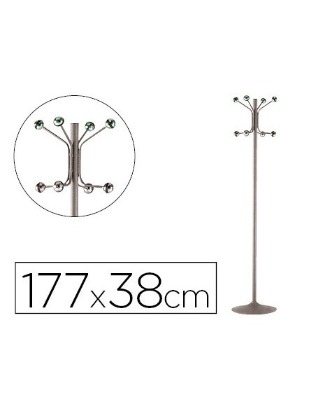 PERCHERO METALICO PIE 8 COLGADORES COLOR GRIS 177X38 CM